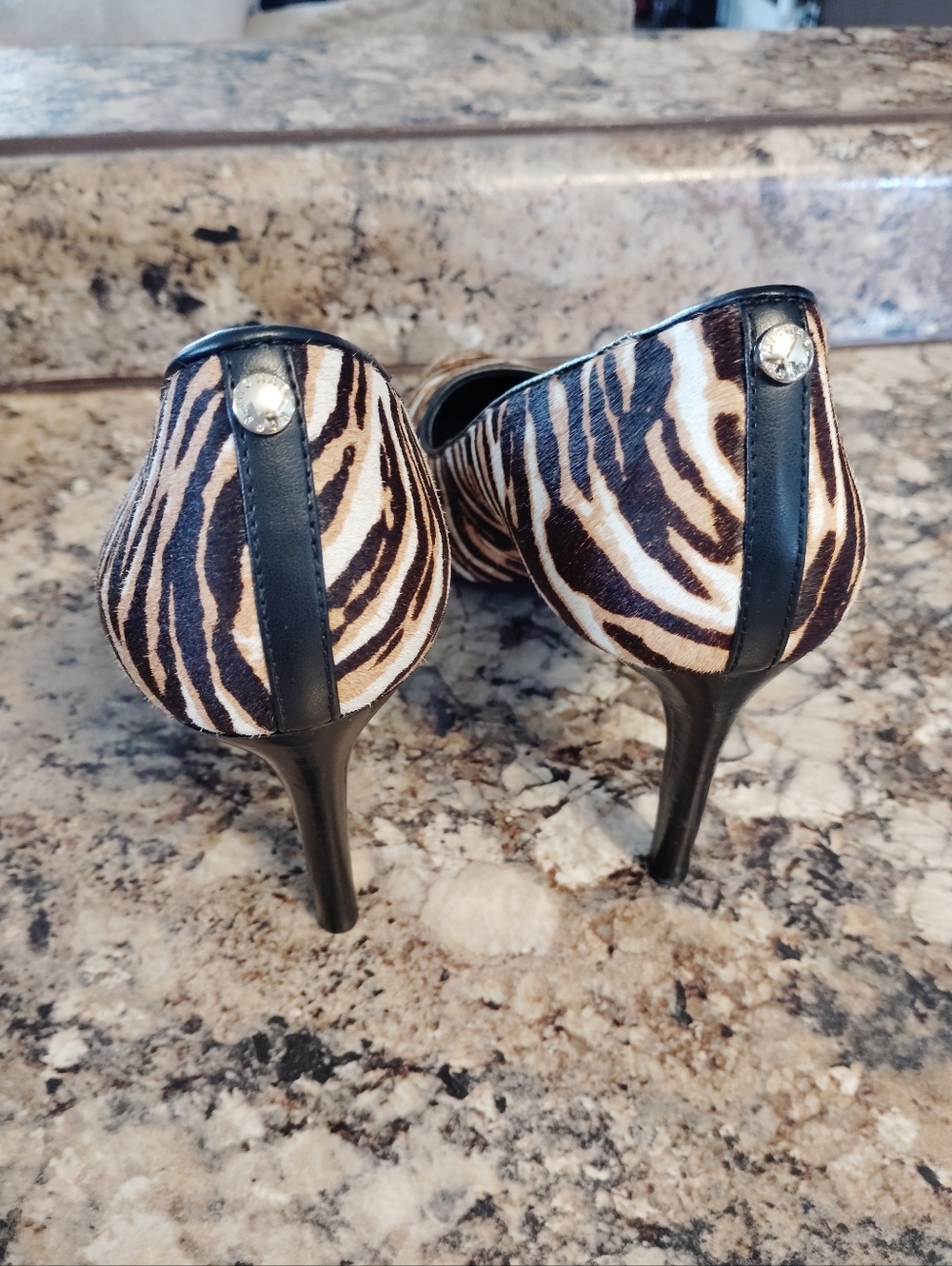 Michael Kors Zebra-Print Pointed Stiletto Heels in Black and Brown 8 Calf Hair